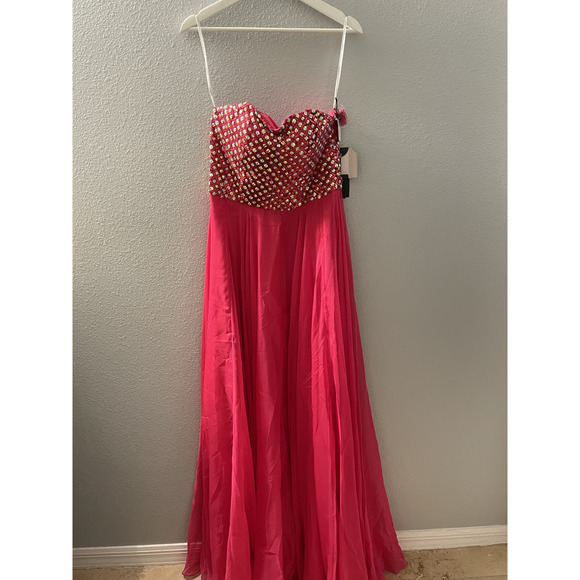 Fabuluxe Couture Fuchsia Pink Beaded Jewel Accented Sweetheart Gown Medium NWT - Picture 2 of 7